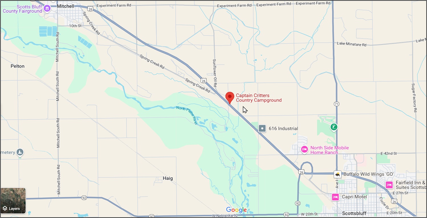 Map showing how to get to Captain Critters Country Campground